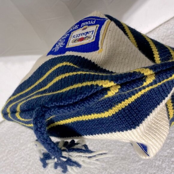 Vintage Labatt’s ‘88 Calgary Olympics Blue Yellow Cream Striped Wool Toque - Picture 13 of 14